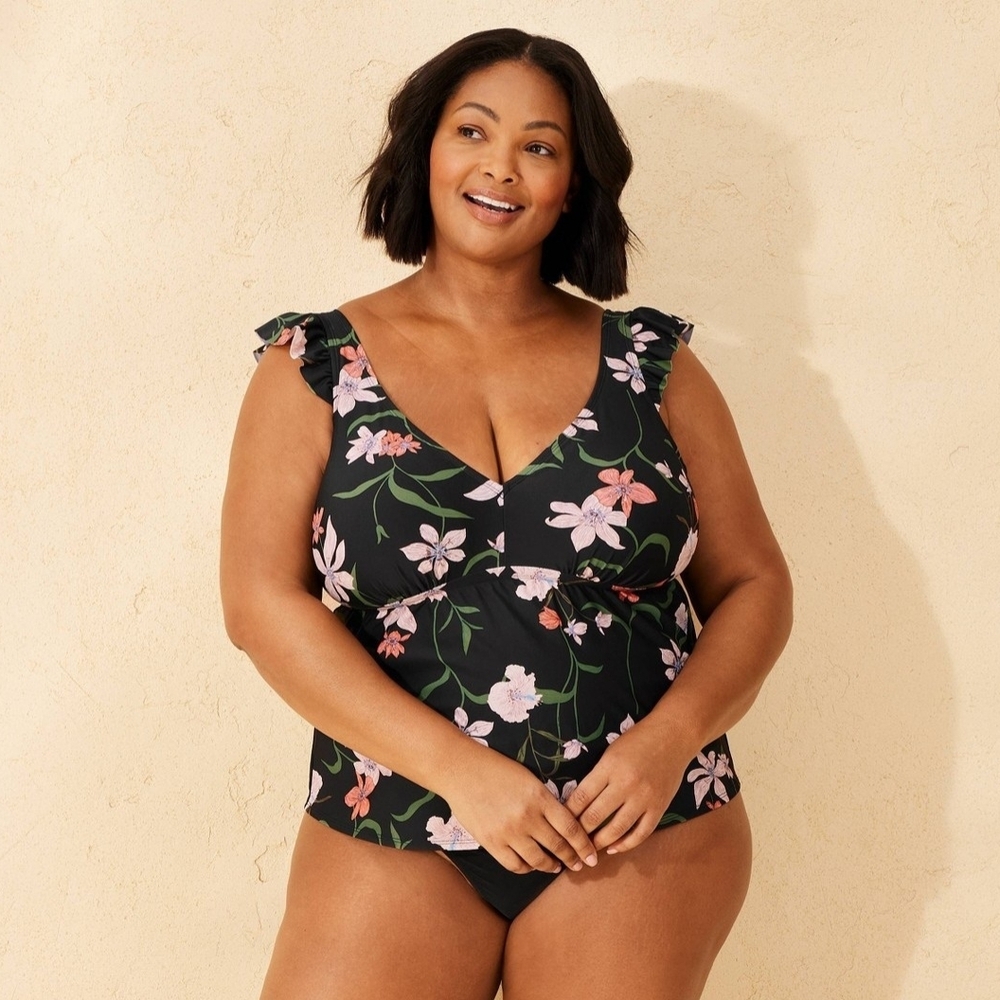 Floral Ruffle Sleeve Swimsuit